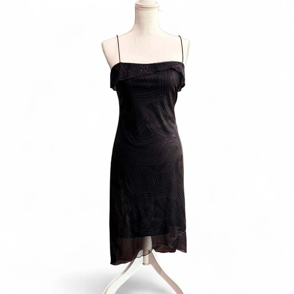 Byer Too! Vintage 90s Y2K Black Glitter Swirl Midi Dress